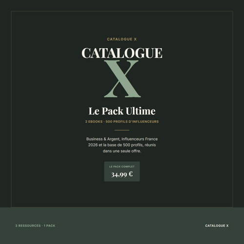 Le Pack Ultime Catalogue X — 2 ebooks et 500 profils d'influenceurs, 34,99€